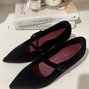 High Quality Handmade Black Velvet Mary Jane Heels - Size W8 made in Korea